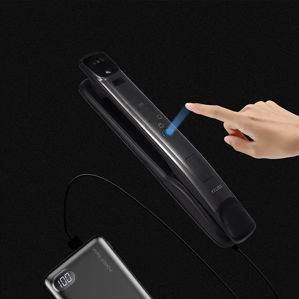 Finger touching the fingerprint reader of a Keliss Eikona lock