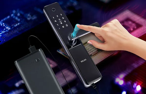 Power bank connected to the USB-C port of a smart lock