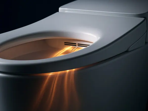 Warm air flowing under the seat of a smart toilet